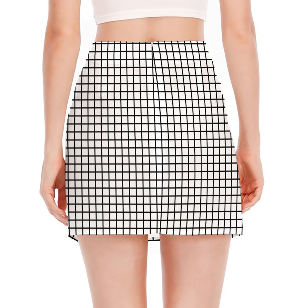 Black And White Windowpane Pattern Print Side Slit Mini Skirt