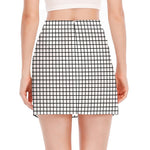 Black And White Windowpane Pattern Print Side Slit Mini Skirt