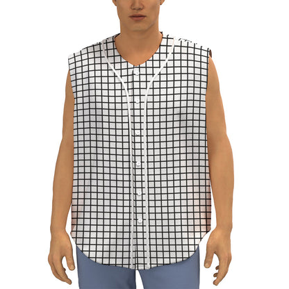 Black And White Windowpane Pattern Print Sleeveless Baseball Jersey