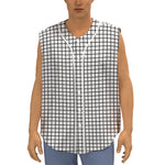 Black And White Windowpane Pattern Print Sleeveless Baseball Jersey