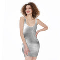 Black And White Windowpane Pattern Print Sleeveless Bodycon Dress