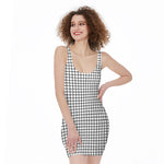 Black And White Windowpane Pattern Print Sleeveless Bodycon Dress