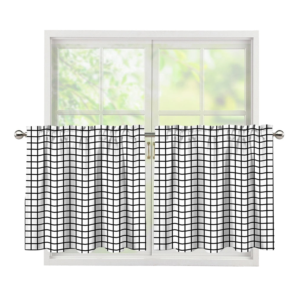 Black And White Windowpane Pattern Print Tier Curtains