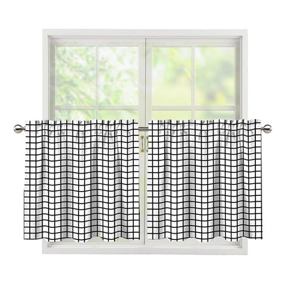 Black And White Windowpane Pattern Print Tier Curtains