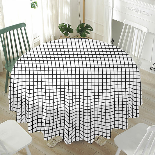 Black And White Windowpane Pattern Print Waterproof Round Tablecloth