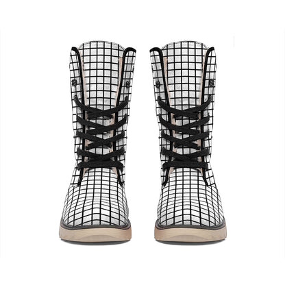 Black And White Windowpane Pattern Print Winter Boots