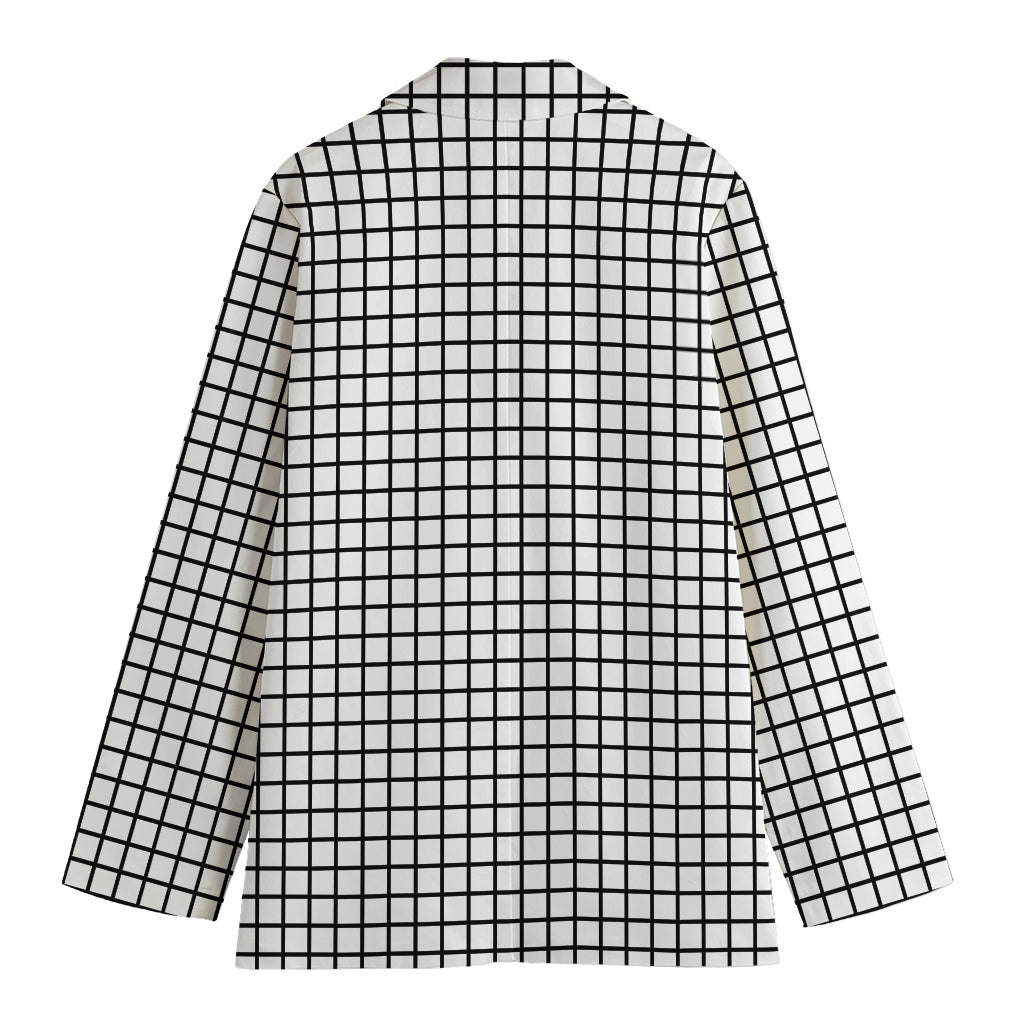 Black And White Windowpane Pattern Print Women's Blazer