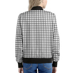 Black And White Windowpane Pattern Print Women's Bomber Jacket