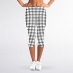 Black And White Windowpane Pattern Print Women's Capri Leggings
