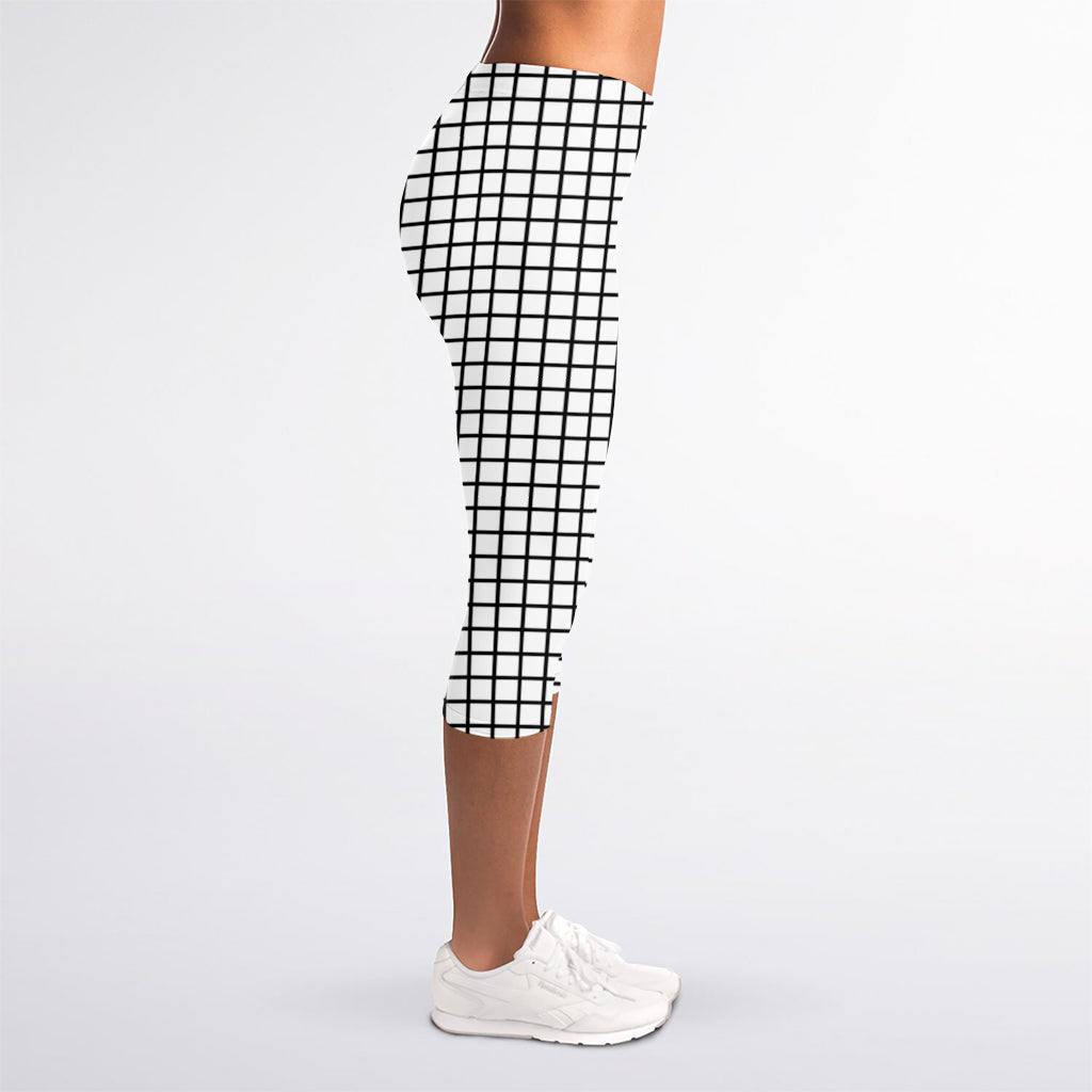 Black And White Windowpane Pattern Print Women's Capri Leggings