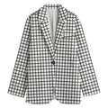 Black And White Windowpane Pattern Print Women's Cotton Blazer