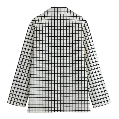 Black And White Windowpane Pattern Print Women's Cotton Blazer