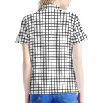 Black And White Windowpane Pattern Print Women's Polo Shirt