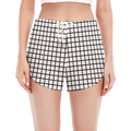 Black And White Windowpane Pattern Print Women's Split Running Shorts