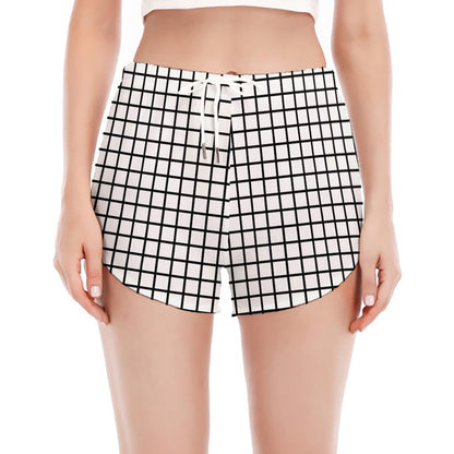 Black And White Windowpane Pattern Print Women's Split Running Shorts