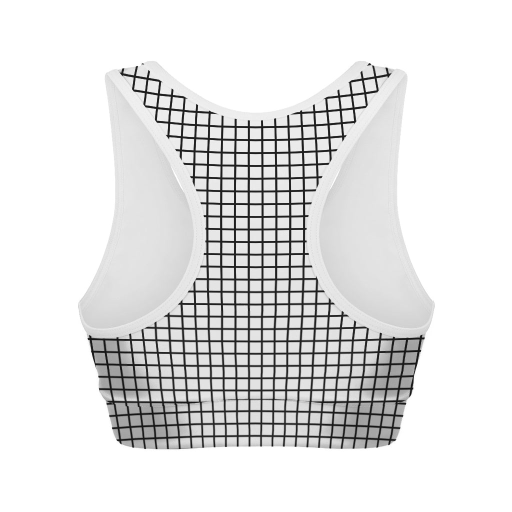 Black And White Windowpane Pattern Print Women's Sports Bra