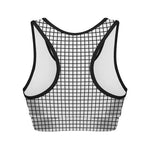 Black And White Windowpane Pattern Print Women's Sports Bra