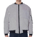 Black And White Windowpane Pattern Print Zip Sleeve Bomber Jacket