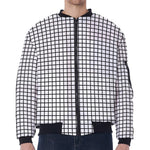 Black And White Windowpane Pattern Print Zip Sleeve Bomber Jacket