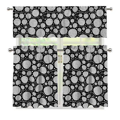Black And White Yarn Pattern Print 3 Piece Kitchen Curtains