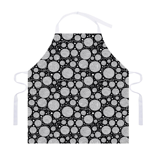 Black And White Yarn Pattern Print Adjustable Apron