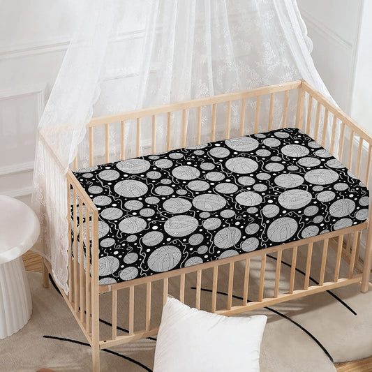 Black And White Yarn Pattern Print Baby Crib Sheet