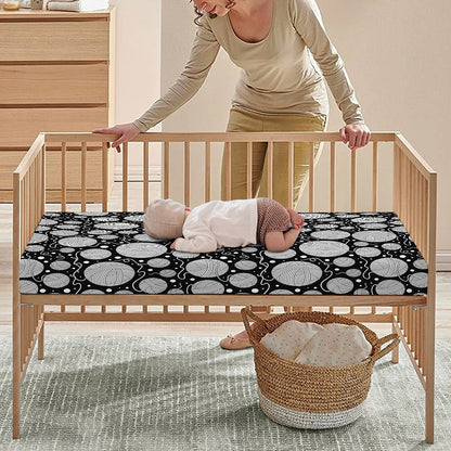 Black And White Yarn Pattern Print Baby Crib Sheet