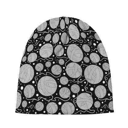 Black And White Yarn Pattern Print Beanie