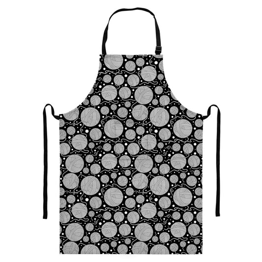 Black And White Yarn Pattern Print Bib Apron With Pocket