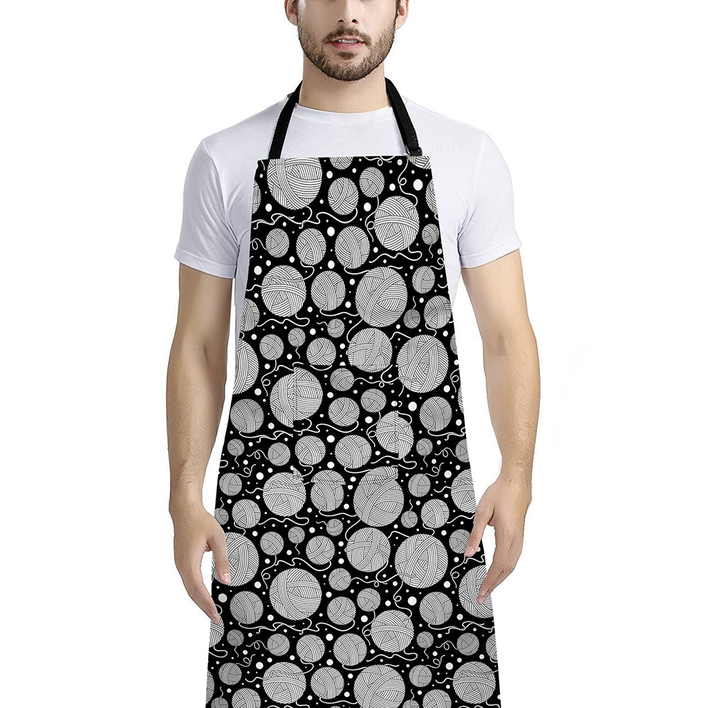 Black And White Yarn Pattern Print Bib Apron With Pocket