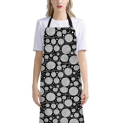 Black And White Yarn Pattern Print Bib Apron With Pocket