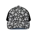 Black And White Yarn Pattern Print Black Mesh Trucker Hat