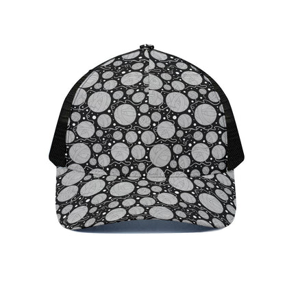Black And White Yarn Pattern Print Black Mesh Trucker Cap