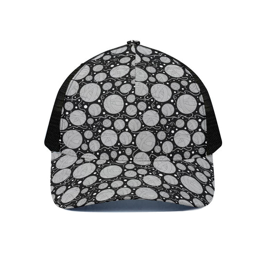 Black And White Yarn Pattern Print Black Mesh Trucker Cap