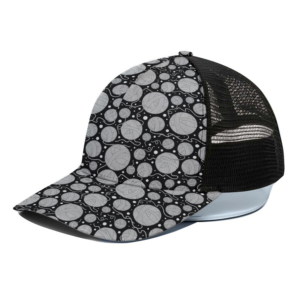 Black And White Yarn Pattern Print Black Mesh Trucker Cap
