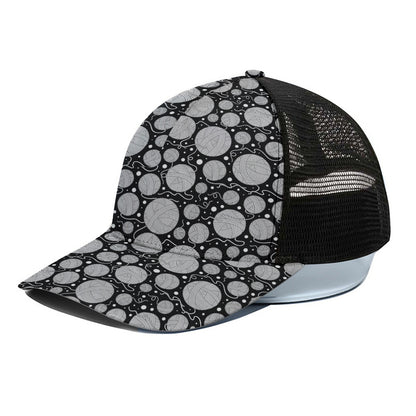 Black And White Yarn Pattern Print Black Mesh Trucker Cap