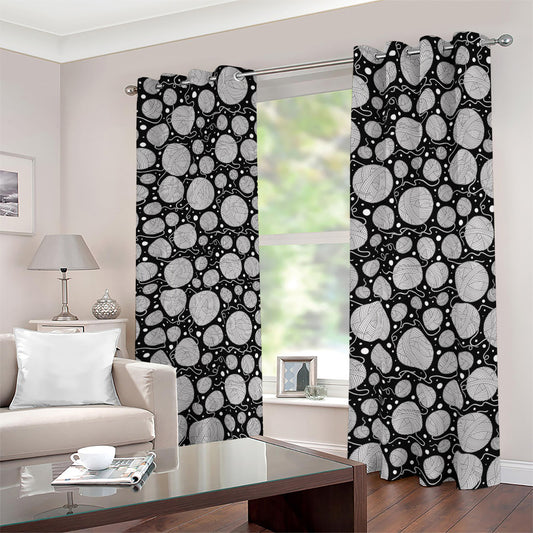 Black And White Yarn Pattern Print Blackout Grommet Curtains