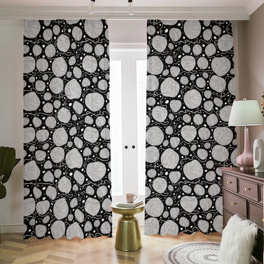 Black And White Yarn Pattern Print Blackout Pencil Pleat Curtains