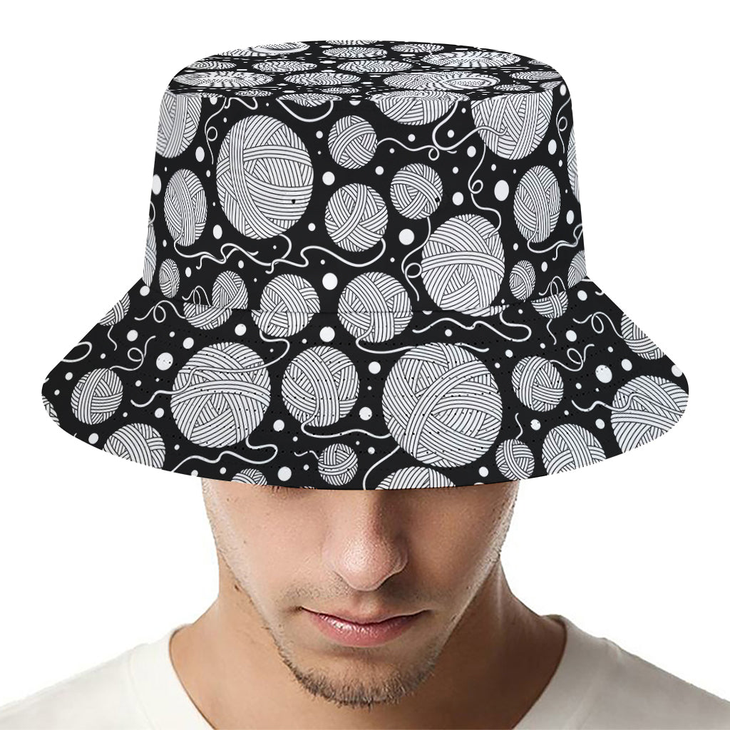 Black And White Yarn Pattern Print Bucket Hat