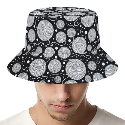 Black And White Yarn Pattern Print Bucket Hat