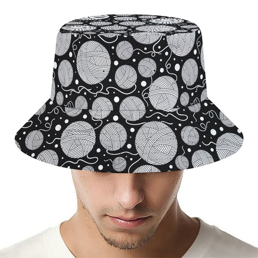 Black And White Yarn Pattern Print Bucket Hat