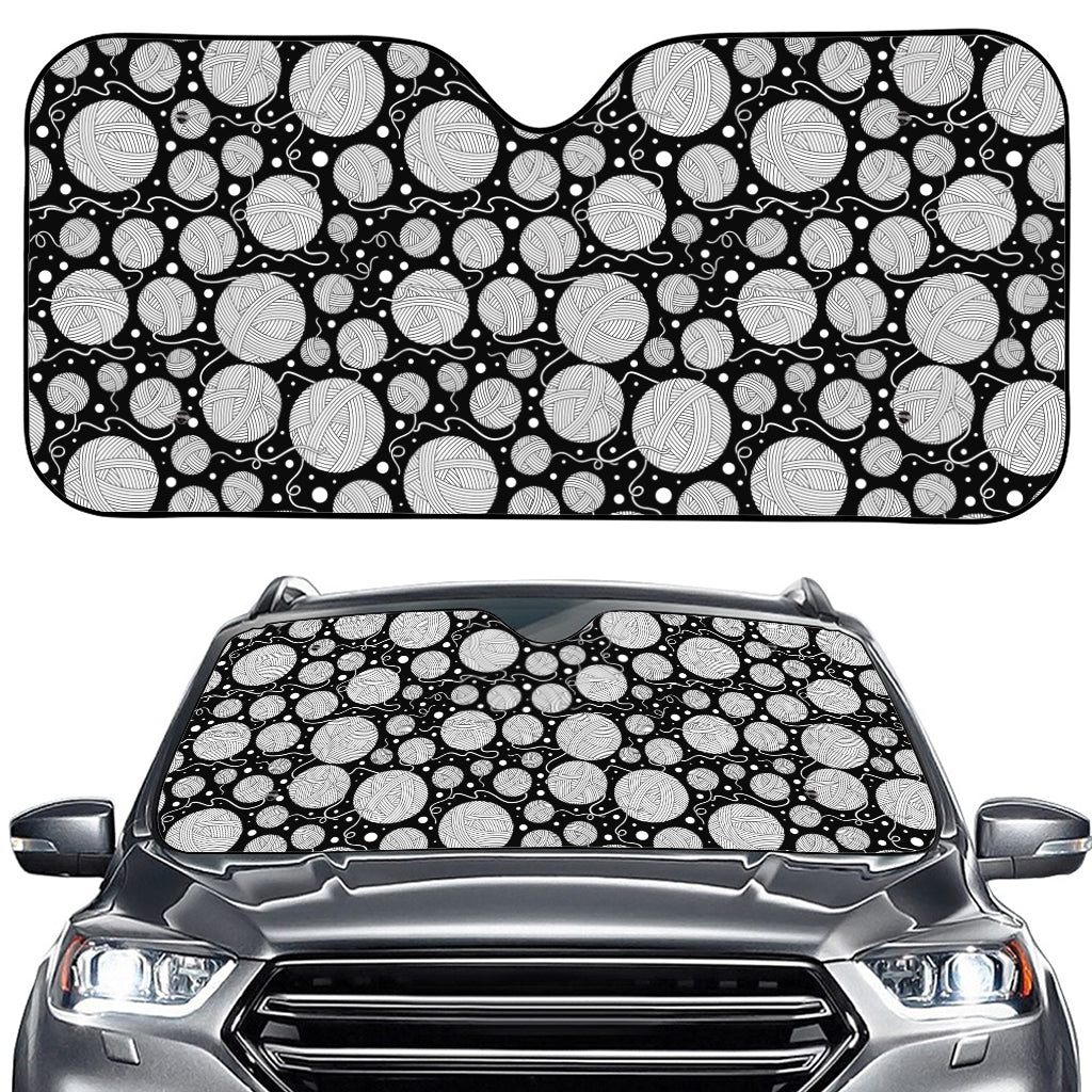 Black And White Yarn Pattern Print Car Windshield Sun Shade