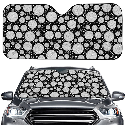 Black And White Yarn Pattern Print Car Windshield Sun Shade