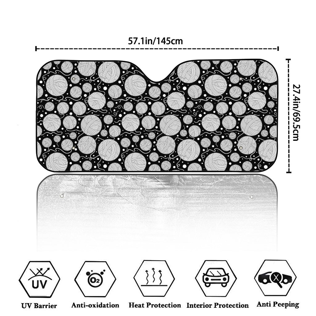 Black And White Yarn Pattern Print Car Windshield Sun Shade