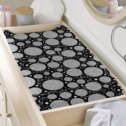 Black And White Yarn Pattern Print Changing Pad Cover