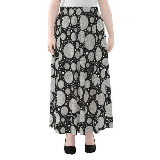 Black And White Yarn Pattern Print Chiffon Maxi Skirt