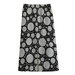 Black And White Yarn Pattern Print Cotton Front Slit Maxi Skirt