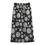 Black And White Yarn Pattern Print Cotton Front Slit Maxi Skirt