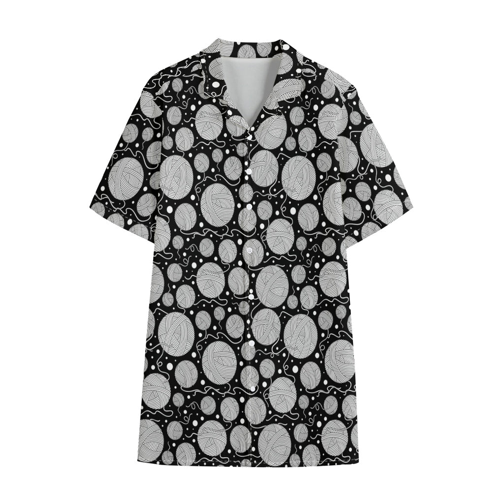 Black And White Yarn Pattern Print Cotton Hawaiian Shirt
