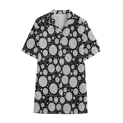 Black And White Yarn Pattern Print Cotton Hawaiian Shirt